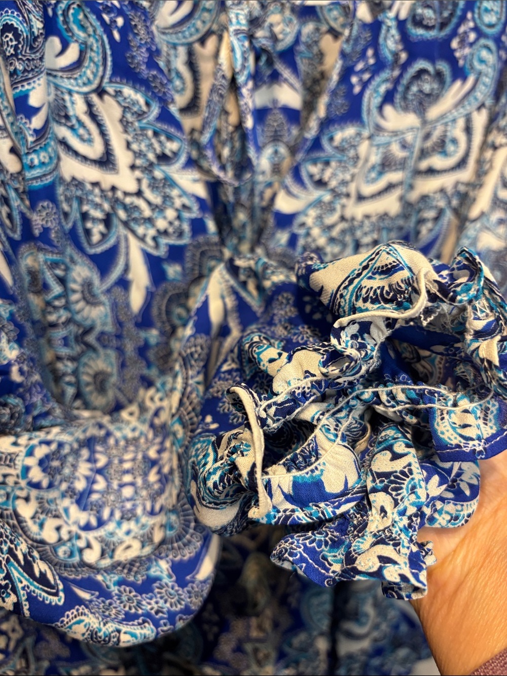 Parker Blue Silk Paisley Boho Printed Maeve Peasant Dress - Picture 6 of 6